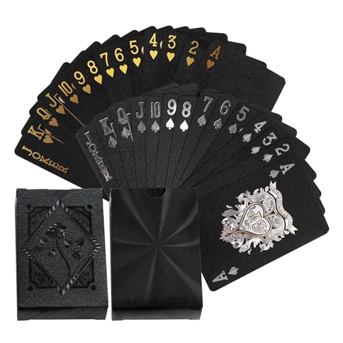 KRYMSON Lot de 2 jeux de cartes à jouer noires en plastique 