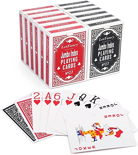 LotFancy 12 Jeux de Cartes 54 Géante Rouge et Noir, Cartes à